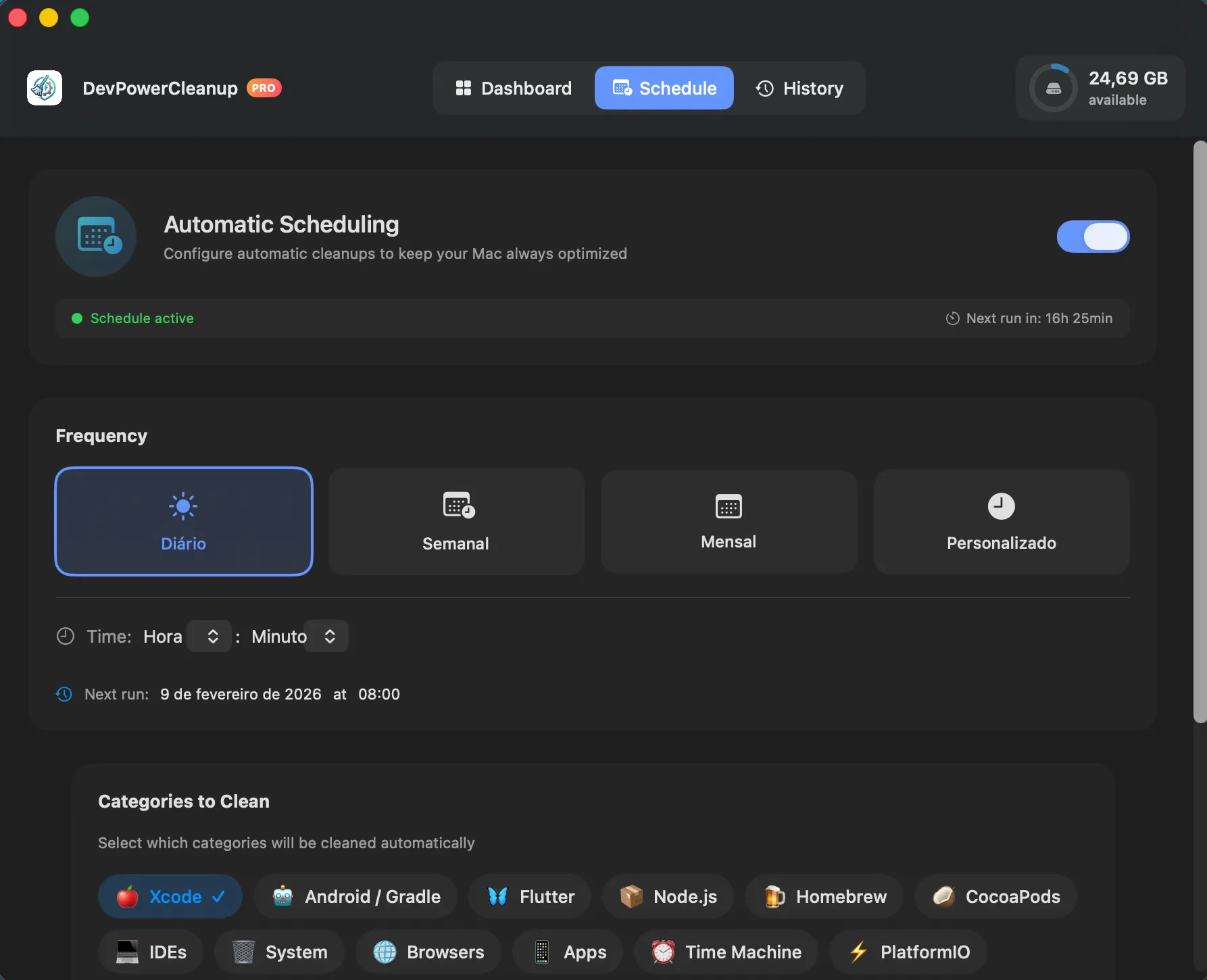 Schedule Settings Screenshot