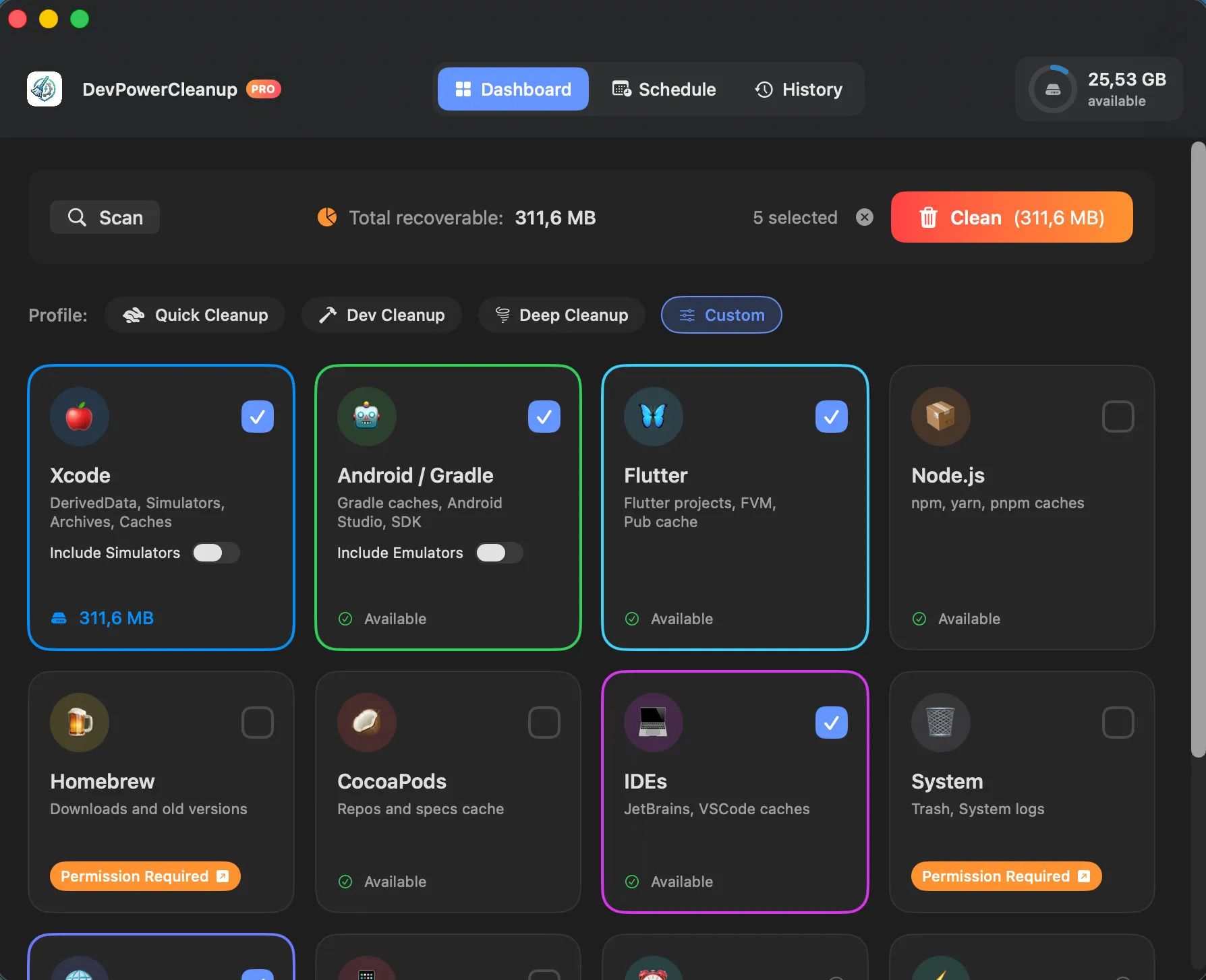 DevPowerCleanup Dashboard